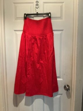 wild fable Bright Red Midi Skirt with Smocked Waist